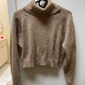 Women's Cropped Tan Turtleneck Sweater